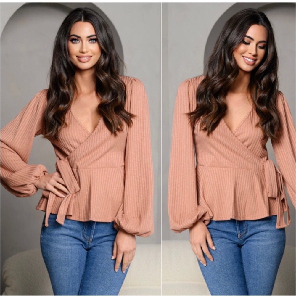 USA Made ribbed surplice v neckline women’s beautiful blouse top